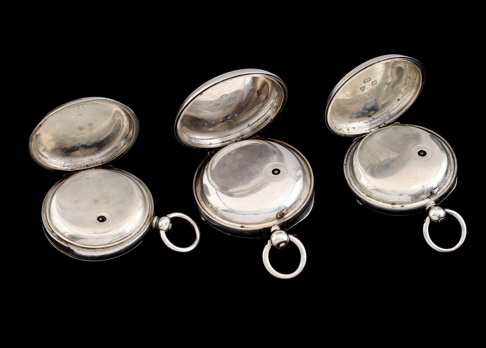 FICKUR, 3 st, silver, bl a England, 1800-tal.