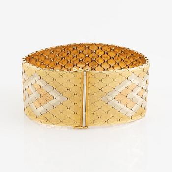 18K gold three coloured bracelet, Vicenza, Italy.