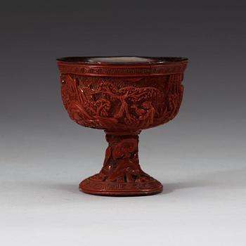 A carved cinnabar lacquer stem cup, Qing dynasty, 17th/18th Century.