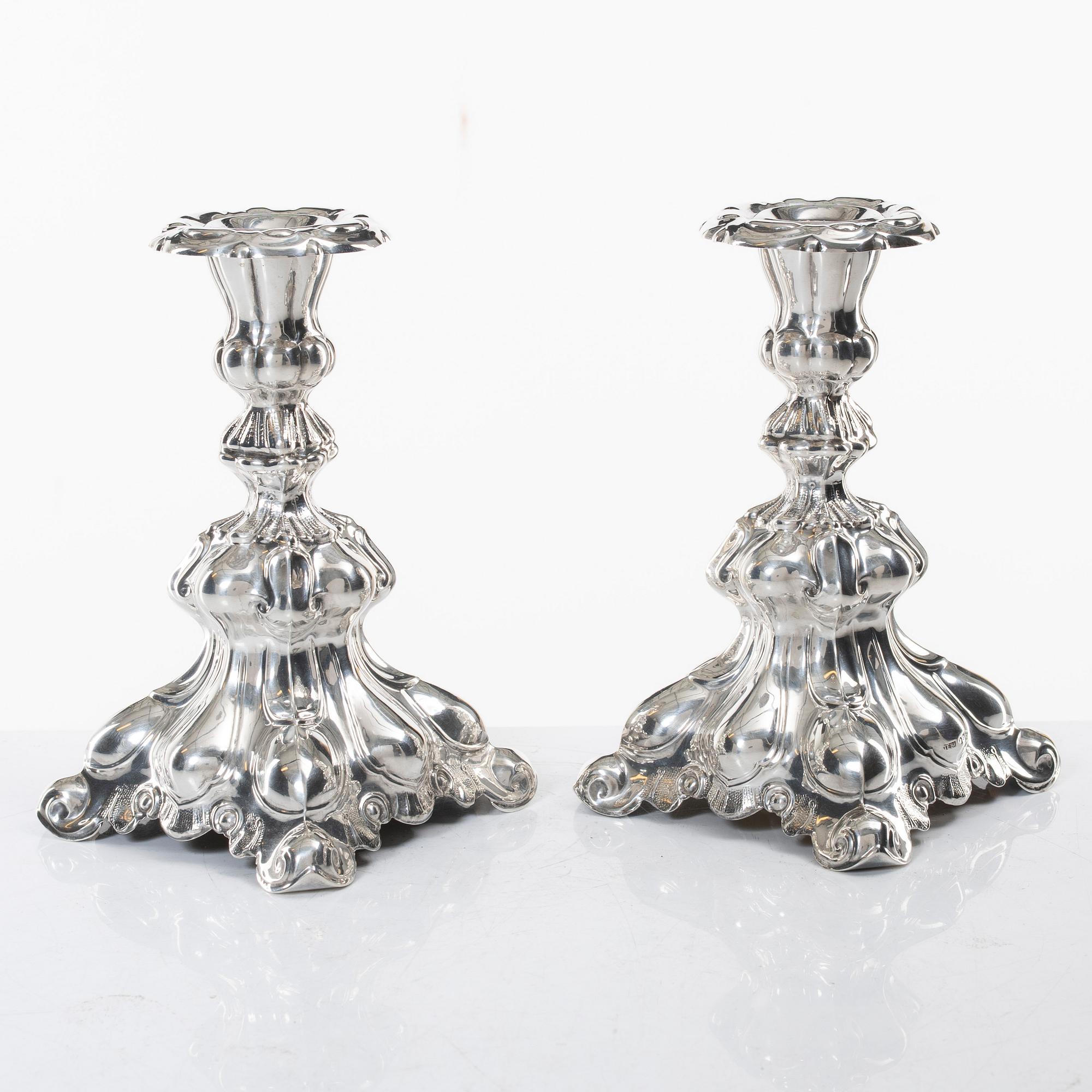A pair of Swedish silver candelsticks, a pair of silver, mark of Tenn & Silver Ab, Gothenburg 1954.