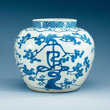 1851. A blue and white jar, presumably mid 17th Century.