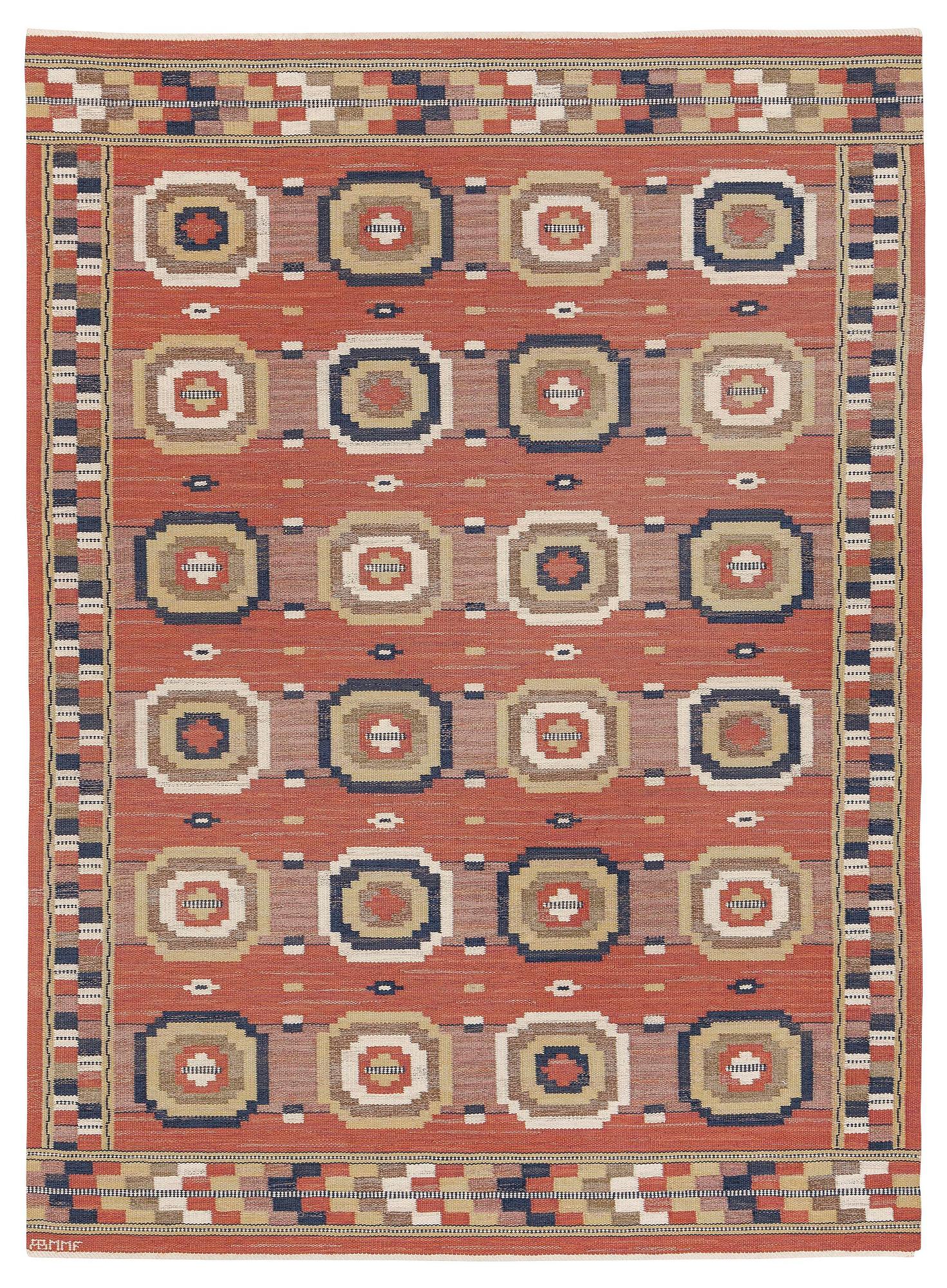 Märta Måås-Fjetterström, a 'Röda Åttan', flat weave, c. 285 x 215 cm, signed AB MMF.