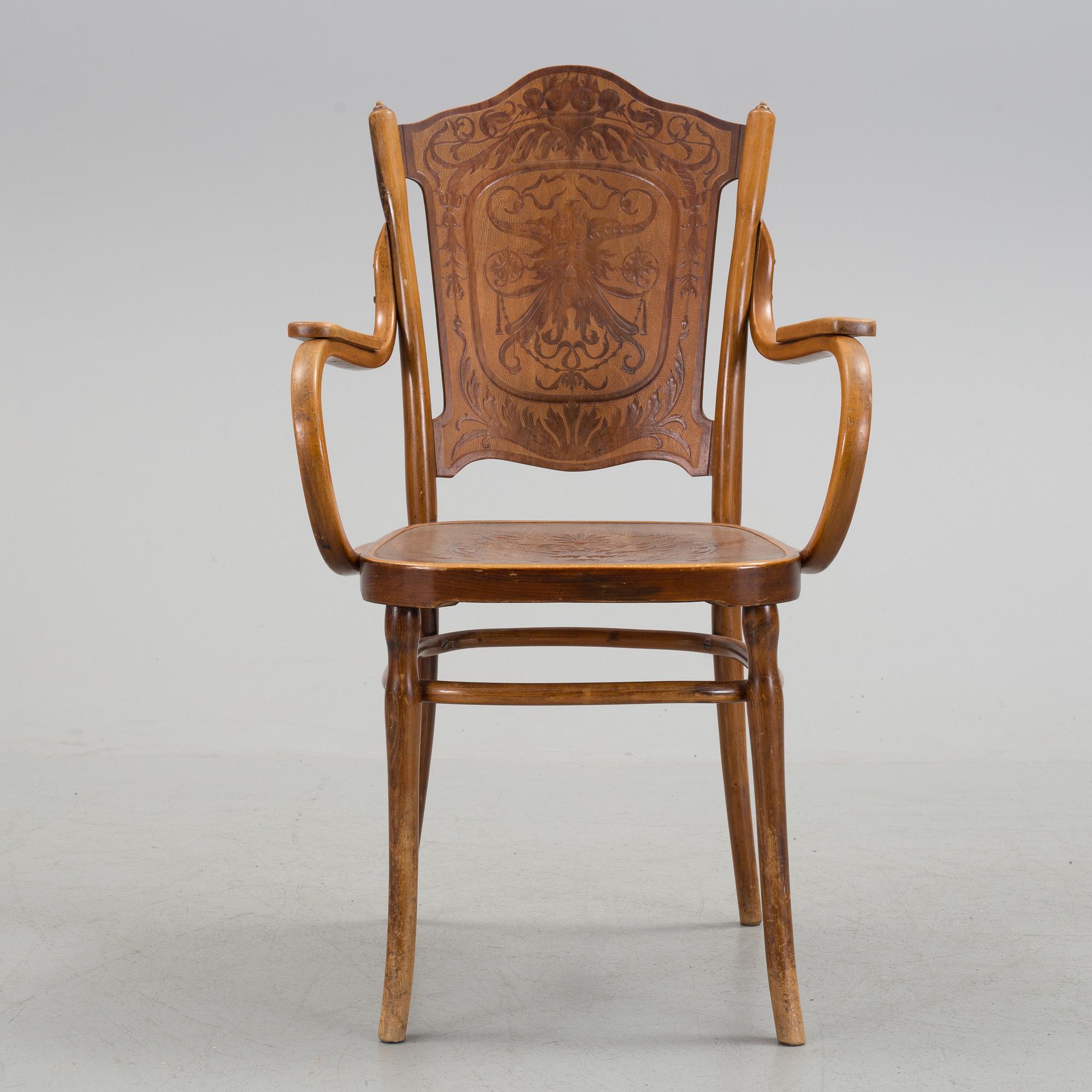 AN ART NOVEAU ARMCHAIR. Signed with label, Jacob & Josef Kohn, Wien.
