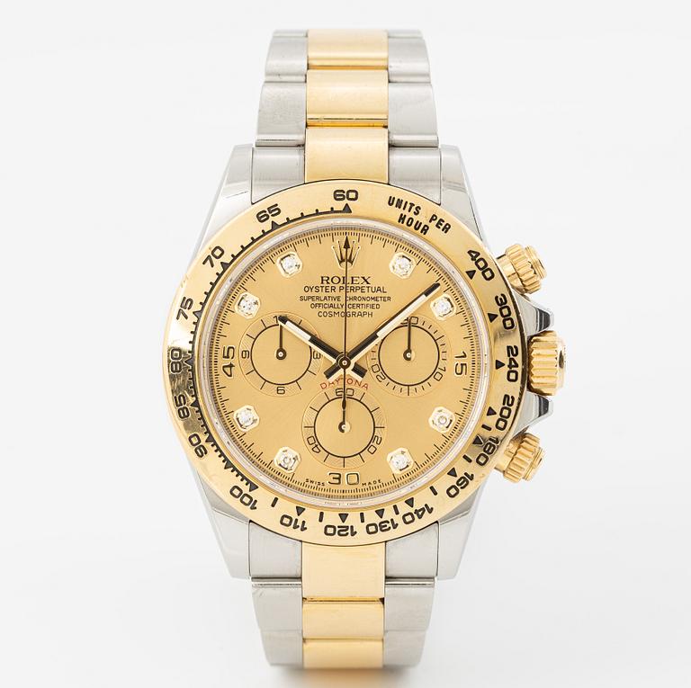 Rolex, Oyster Perpetual, Cosmograph Daytona, Chronometer, "Diamond Dial", wristwatch, 40 mm.