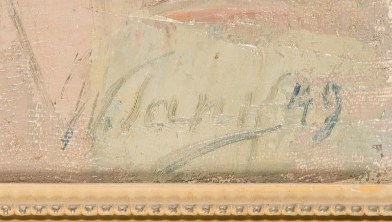 Woldemar Tank, öljy kankaalle, signeerattu ja päivätty -49.