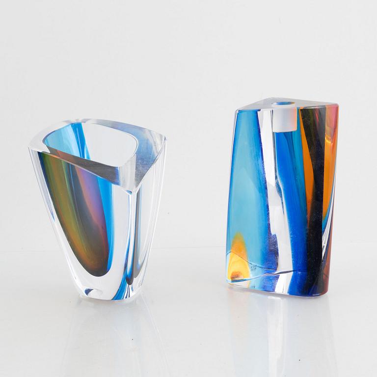 Göran Wärff, a 'Fenomen' glass candlestick and a vase, Kosta Boda.