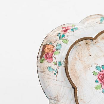 A tray and a lidded box, enamel on copper, Qing dynasty, late 18th century and 19th century.