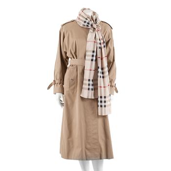 340. BURBERRY, a beige cotton blend trenchcoat and a shawl.