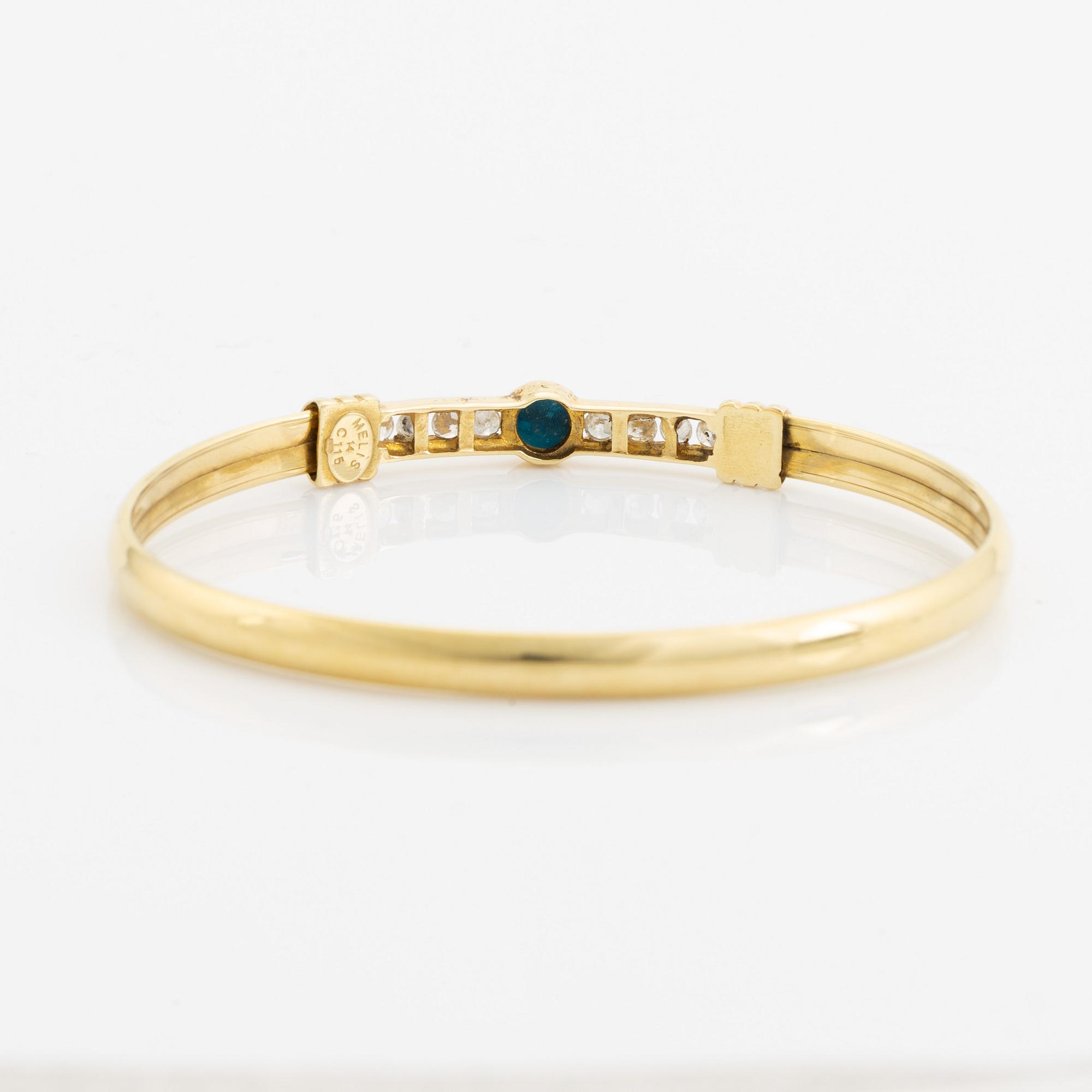 14K gold, turquoise and white stones.