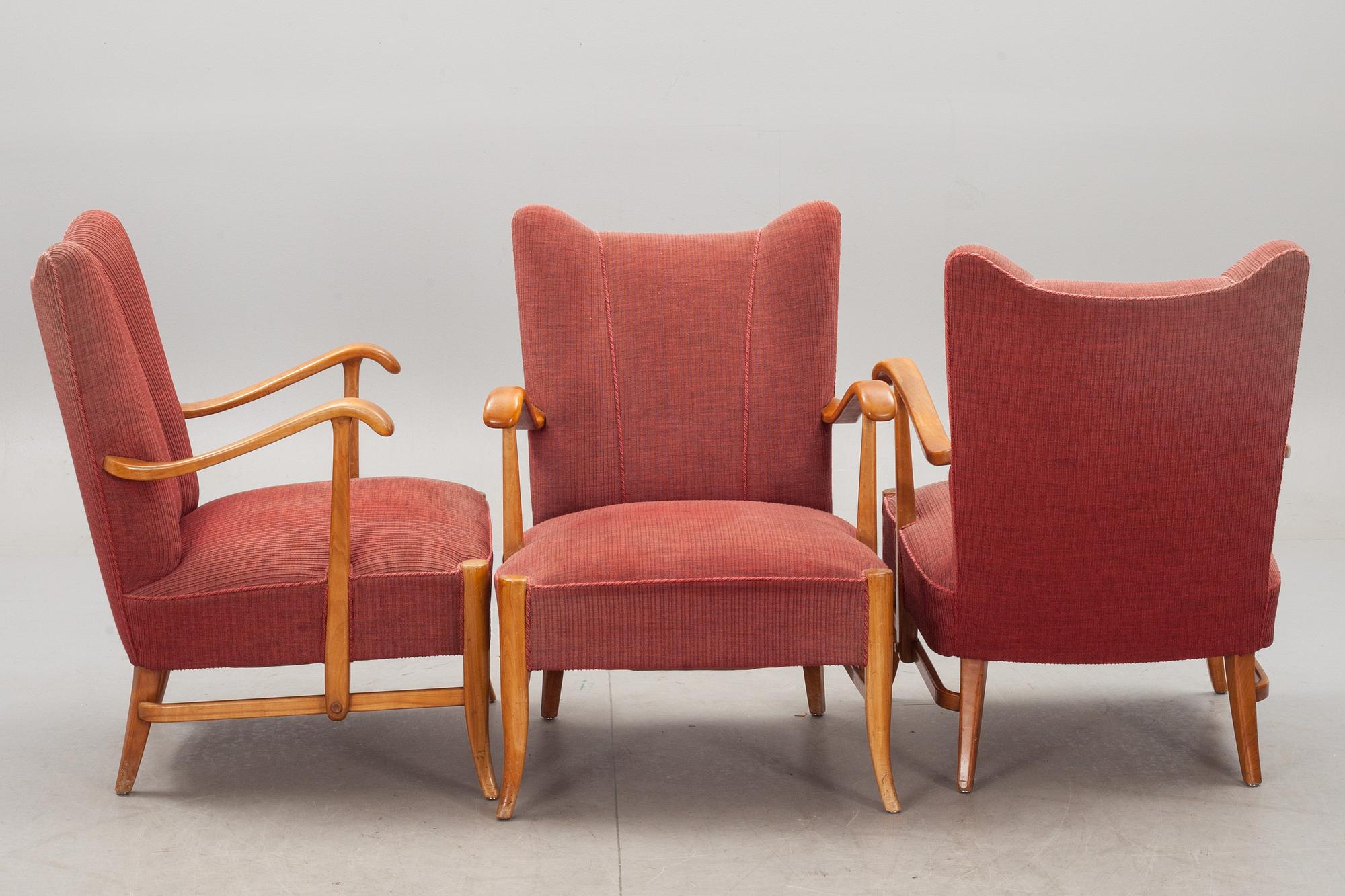 FÅTÖLJER, 3 st. 1900-talets första hälft.