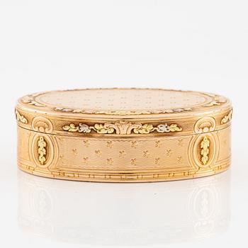 A Swedish probably 18th century gold-box en trois couleurs 18K, mark of Friedrich Fyrwald, (active 1786-1813) Stockholm.