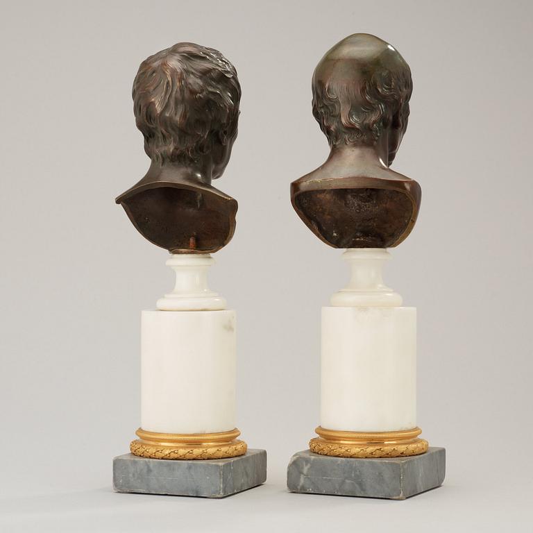 A pair of late Gustavian late 18th century busts depicting Rosseau and Voltaire.