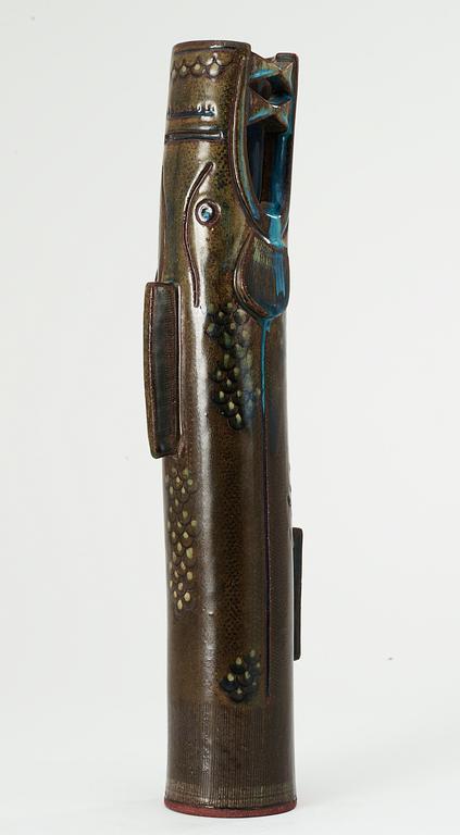 A Wilhelm Kåge 'Farsta' stoneware vase in the shape of a 'dragon fish', Gustavsberg studio 1955.