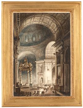 562. Louis Jean Desprez, "Illumination de la croix de Saint-Pierre à Rome" (Det brinnande fastlagskorset i Peterskyrkan).