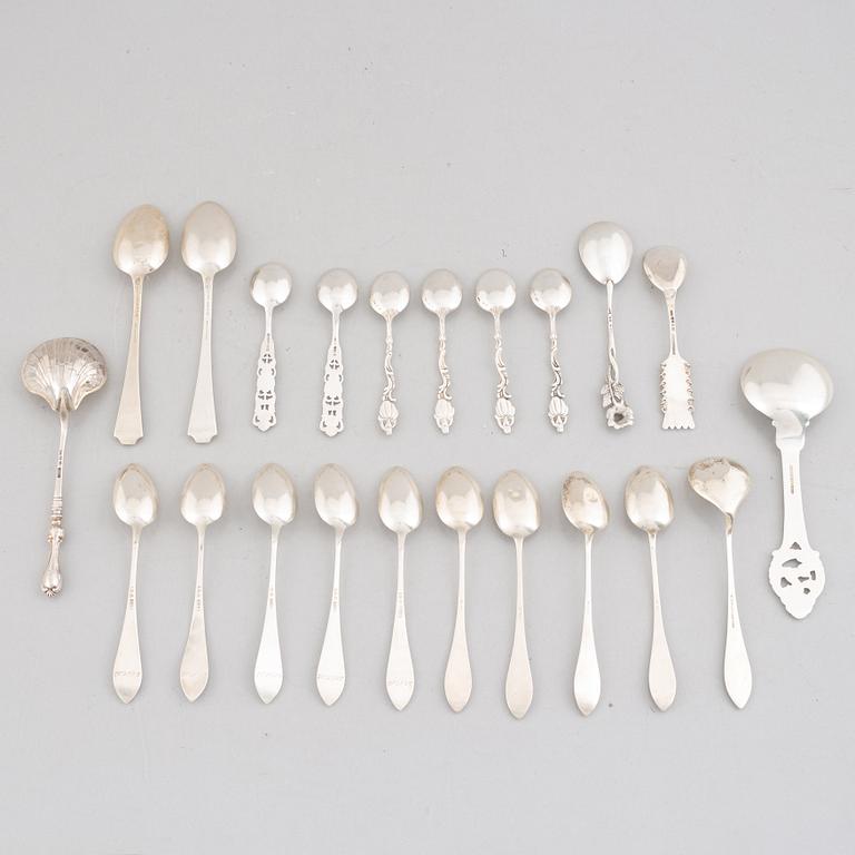 22 silver spoons, mostly Norway and Sweden, 19th-20th century.