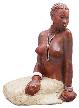874. A Michael Schilkin stoneware sculpture of a woman, Arabia, Finland, 1940's.