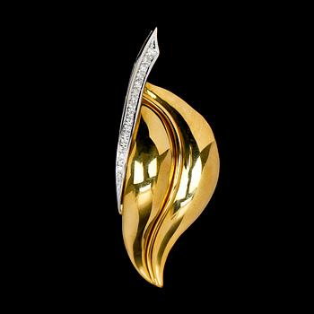 1192. BROOCH, gold set with brilliant cut diamonds, tot. 0.52 cts.