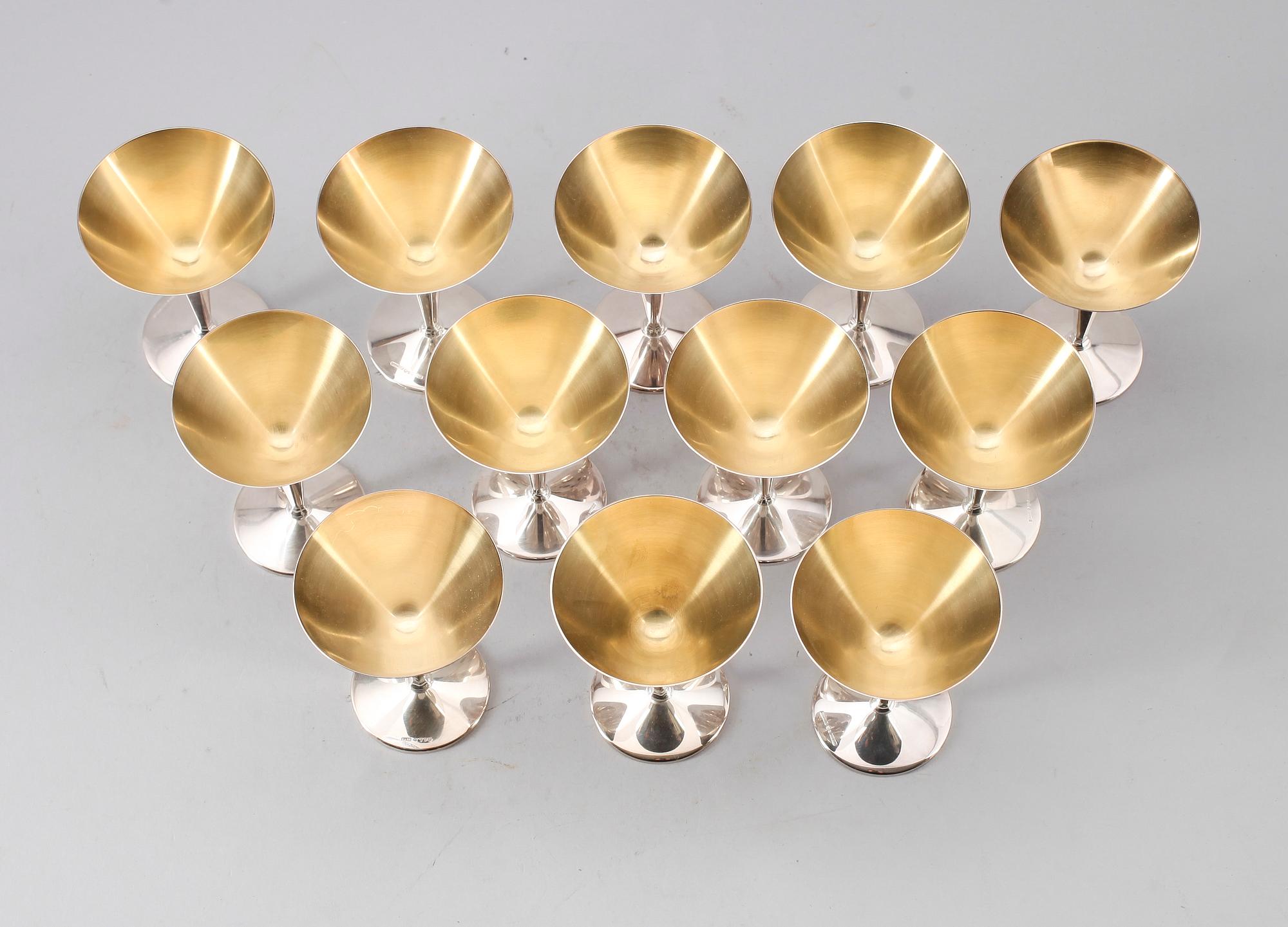 COCKTAILGLAS, 12 st, silver, Ceson, Göteborg 1970-tal. Vikt ca 654 g.