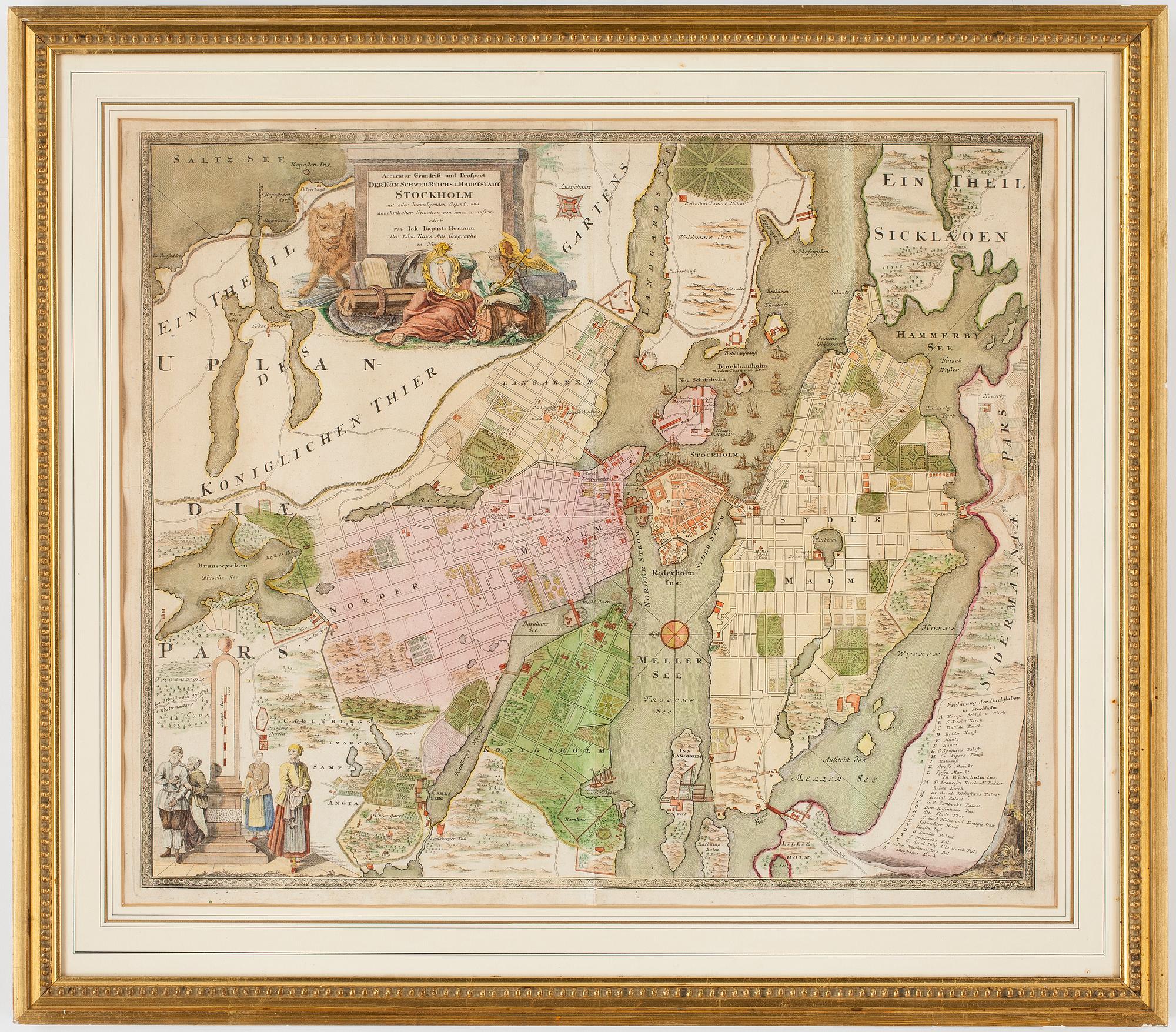 JOHAN BAPTISTA HOMANN, karta, gravyr, "Stockholm", 1700-tal.