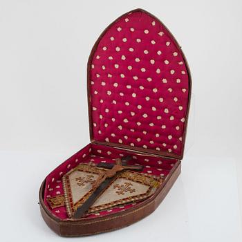 Bishop's mitre with case, circa 1800.
