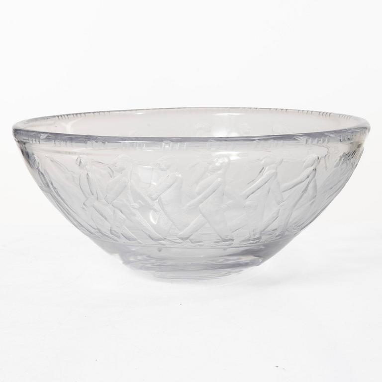 Erik Höglund, an engraved glass bowl "The Emperor's New Clothes", model H 838, Boda 1950s.
