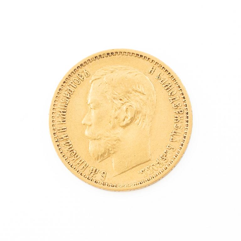 Gold coin, Nicholas II, Russia, 5 Rubles, 1898.