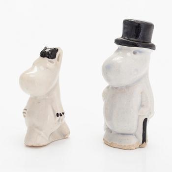 Leo Tykkyläinen, two 1950s ceramic Moomin figurines, Finland.