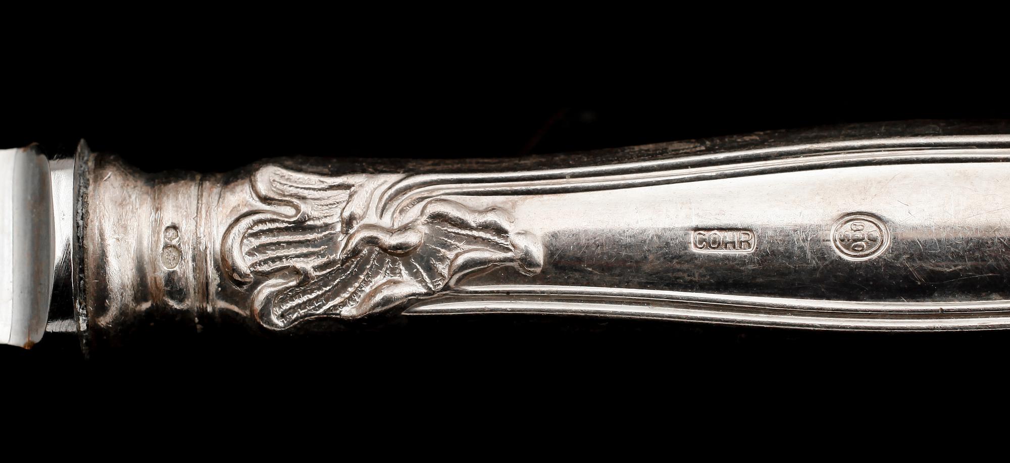 FRUKTKNIVAR, 12 st, silver, Cohr, Danmark. Vikt med stålblad ca 541 g.