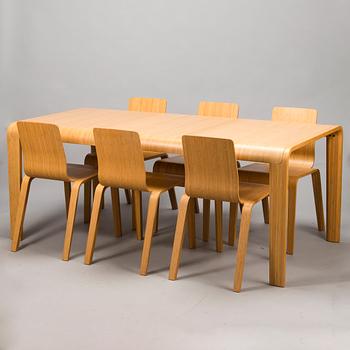 HENRIK TJAERBY, a 21st century 'Bamboo' diningtable and six chairs for Artek Studio.