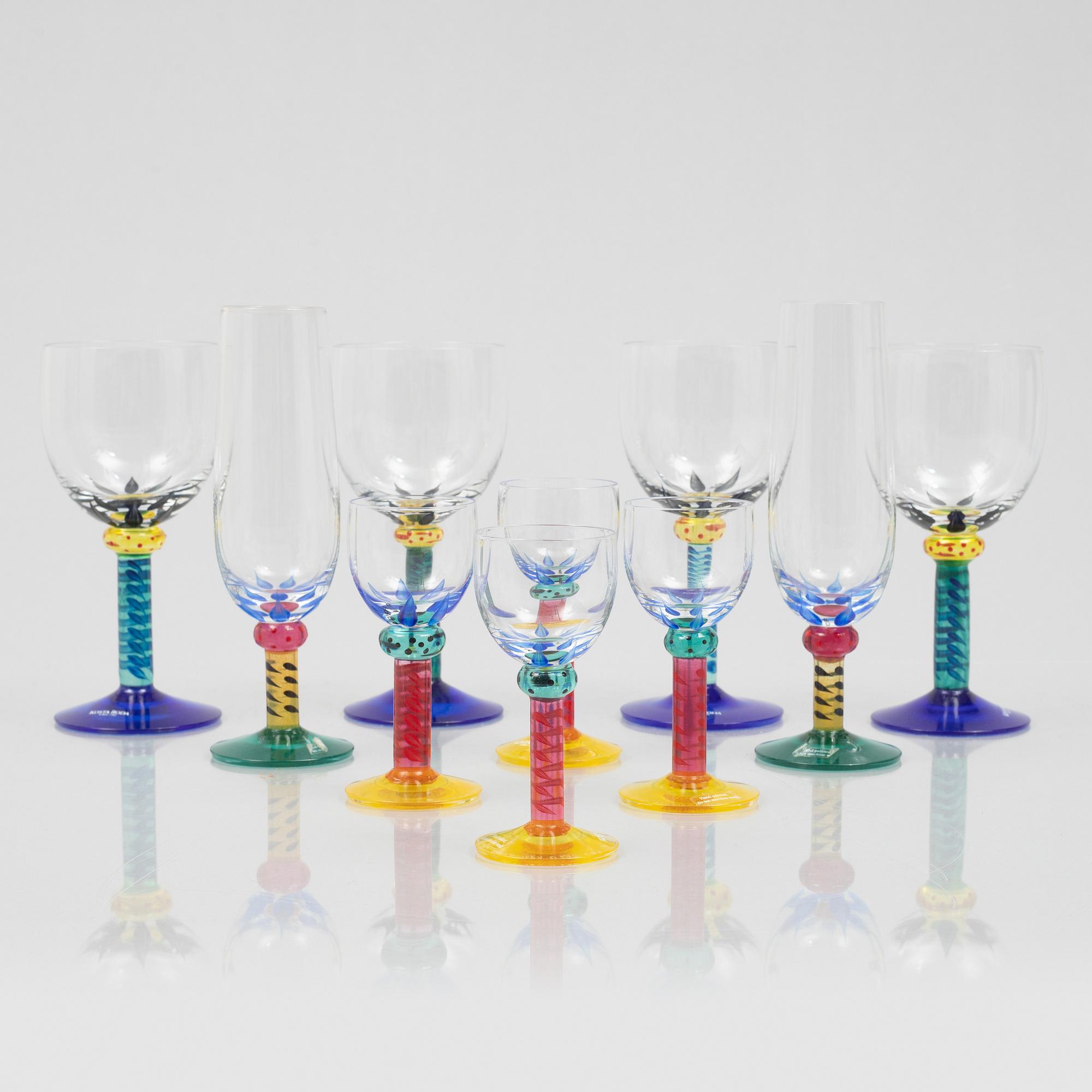 Ken Done, ten glasses, Kosta Boda, Sweden, late 20th century.