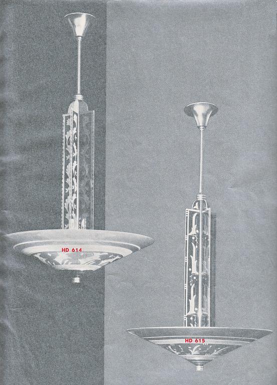 Edward Hald, a ceiling lamp model "HD 615", Orrefors, 1930s.