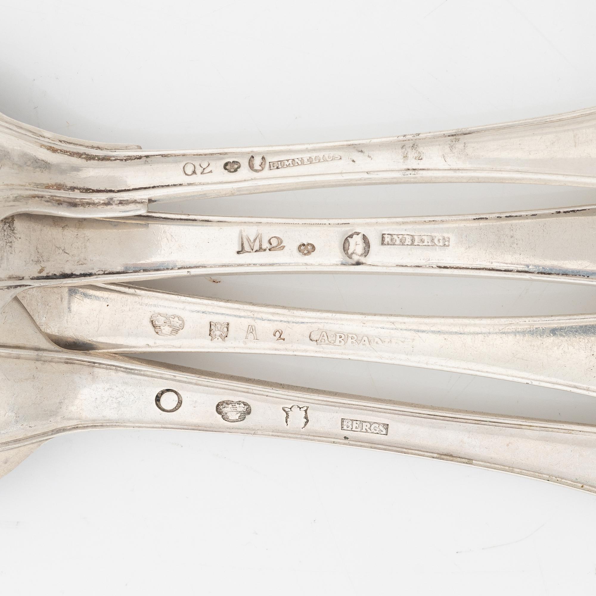 Ten silver spoons, Sweden, second half of the 18th century.