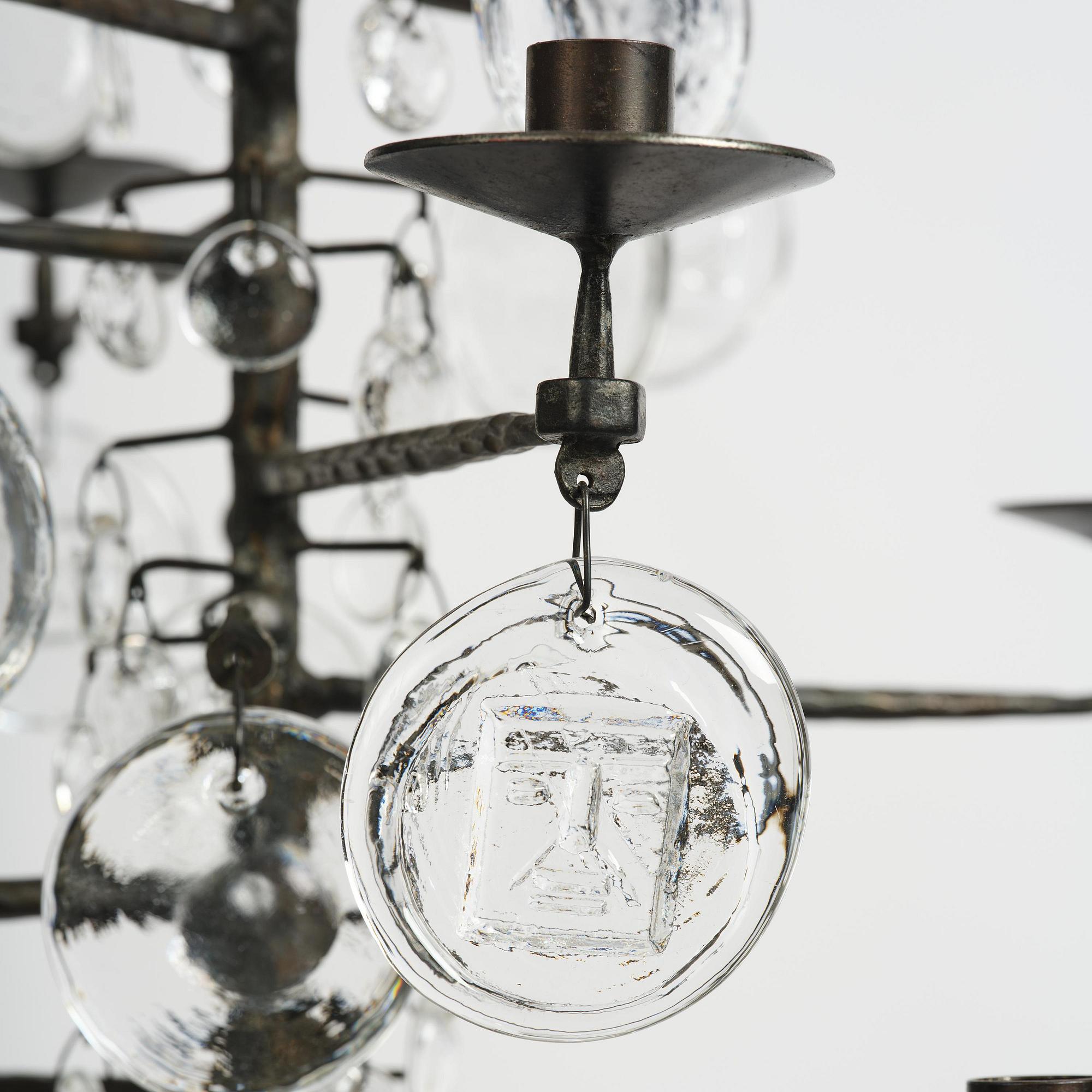 Erik Höglund, a wrought iron and glass chandelier, Boda Smide.