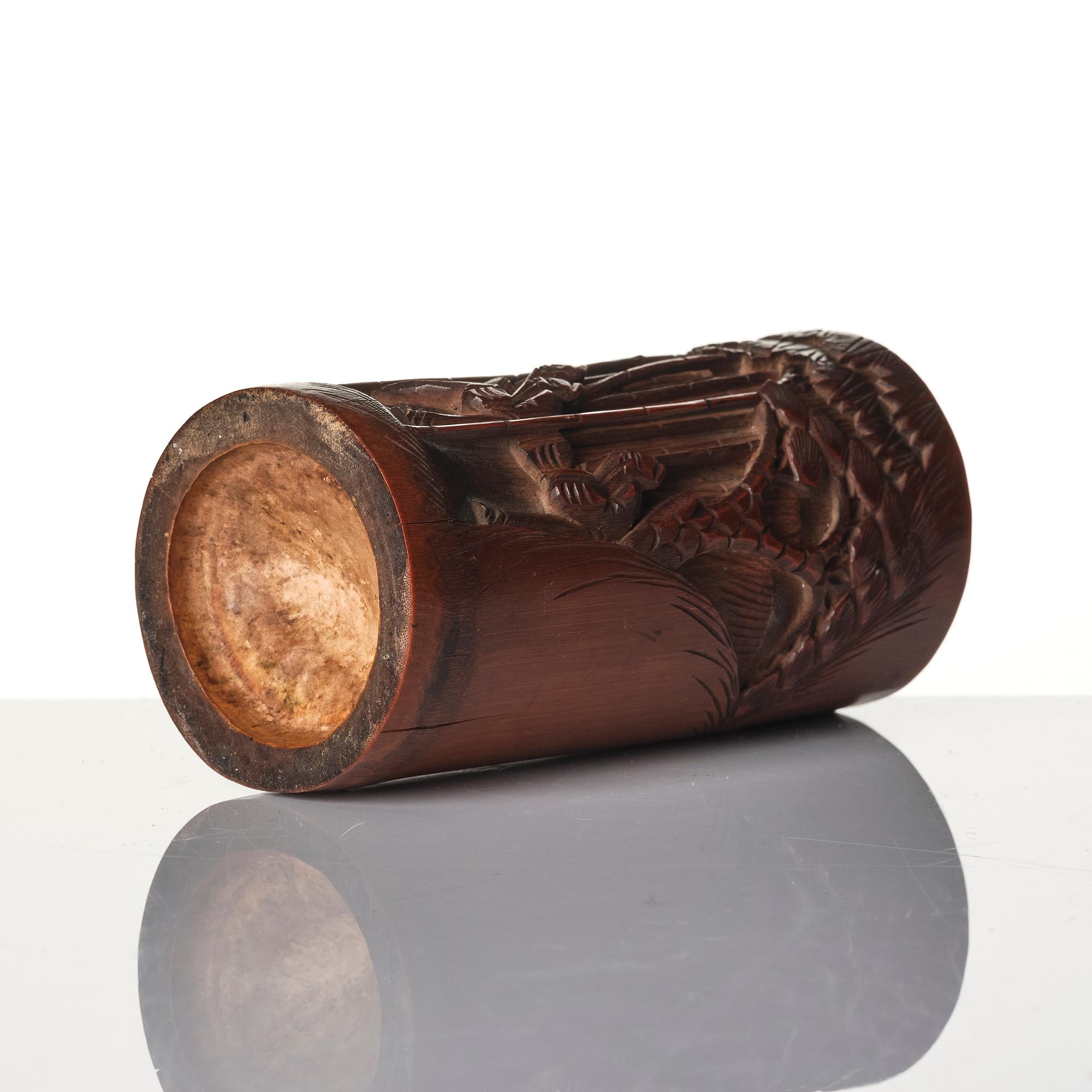 A Chinese brushpot, Qing dynasty, circa 1900. An archaistic bronze ewer and a silvered South East Asian bowl with stand.