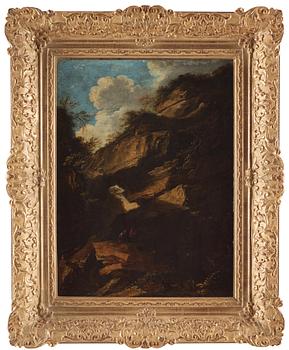 Salvator Rosa Circle of, Rocky landscape with two figures.