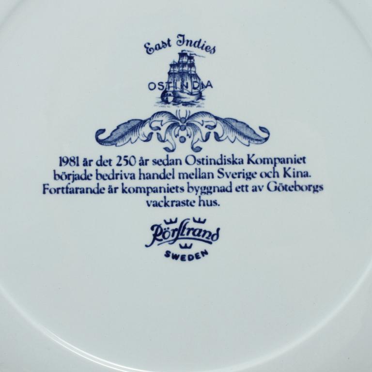 TALLRIKAR, 7 st, flintgods "Ostindia, jubileumstallrik", Rörstrand, 1987.