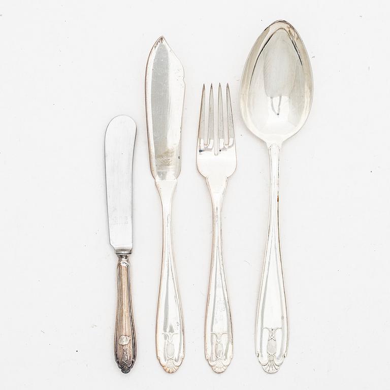 Bestickservis, 35 delar, silver, modell Vasa, GAB, Stockholm, 1924-58.