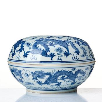 A blue and white five clawed dragon bowl, China, presumably Republic with Guangxu mark.