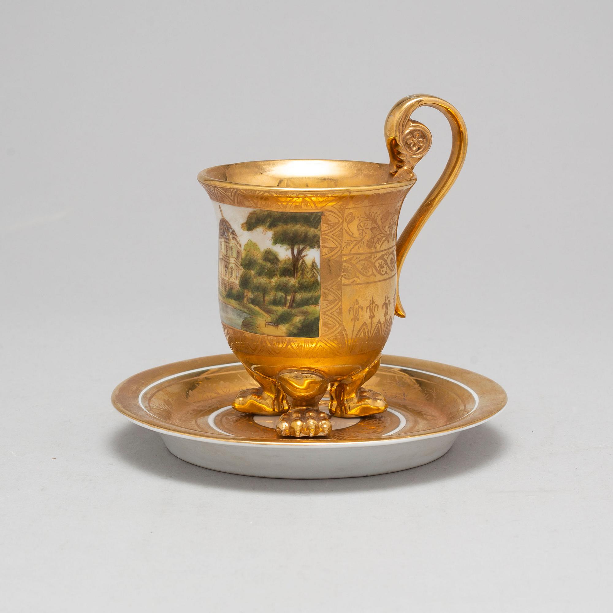 A KPM porcelain cup with saucer from the first half of the 19th century, Königliche Porzellan-Manufaktur, Berlin.