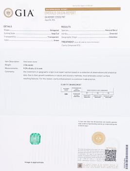 Ring, with an octagonal step-cut emerald and diamonds. Accompanied by GIA certificate.