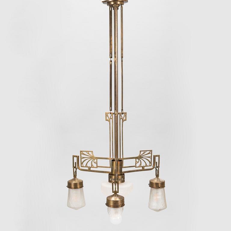 A Jugend style patinated bronze pendant ceiling light from the early 1900s.