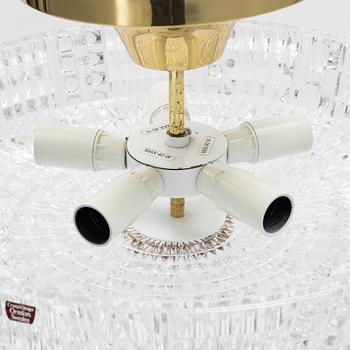 Carl Fagerlund, a glass and brass ceiling lamp, Orrefors, second half of the 20th century.