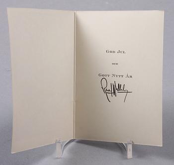 JULKORT SAMT VISITKORT/CHRISTMAS CARD AND BUSINESS CARD, med Raoul Wallenbergs autograf.