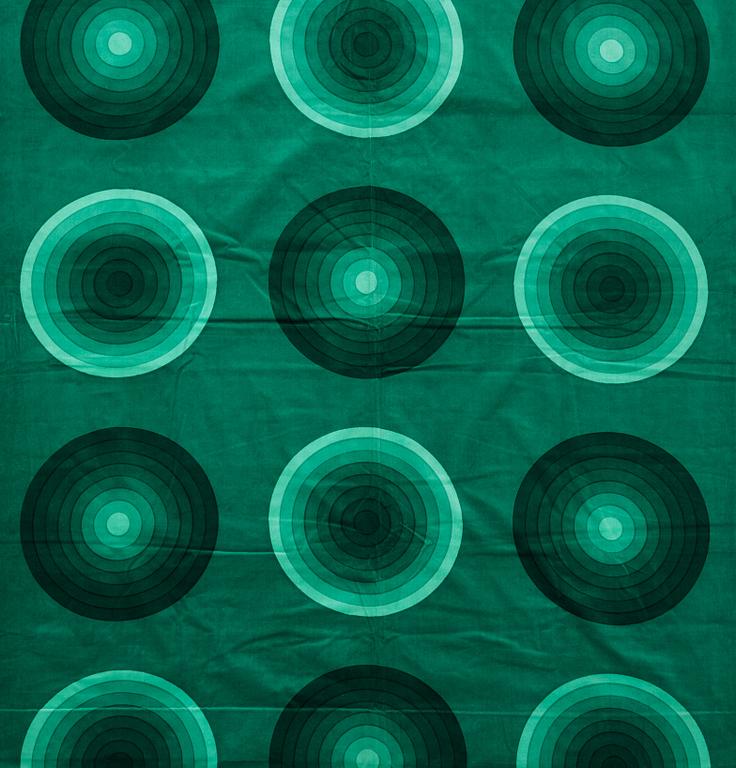 Verner Panton, GARDINLÄNGDER, 3 ST., OCH PROVBITAR, 10 ST. Bomullsvelour. Olika gröna nyanser och mönster. Verner Panton.