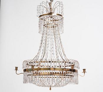 A late Gustavian gilt-brass and cut-glass six-light chandelier, Stockholm, circa 1800.