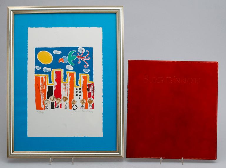 BOK, "Bilder från Klotet" av Lasse Sandberg, Rabén & Sjögren 1989. Signerad kopia. Färglitografi, 100/299.