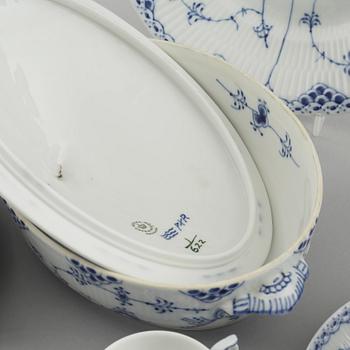 63 pieces of porcelain tableware from Royal Copenhagen, model "Musselmalet", second half of the 20th century.