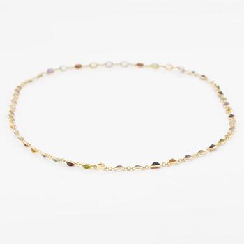 Necklace/bracelet in 18K gold with various coloured gemstones including topaz, citrine, amethyst, garnets, and peridot.