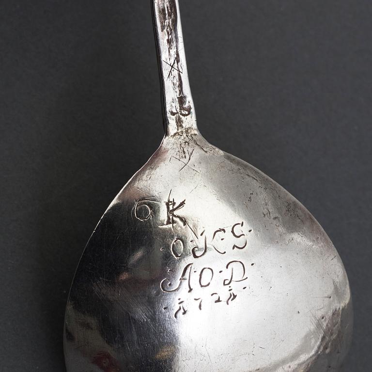 Two Scandinavian 18th century silver spoons, unidentified marks.