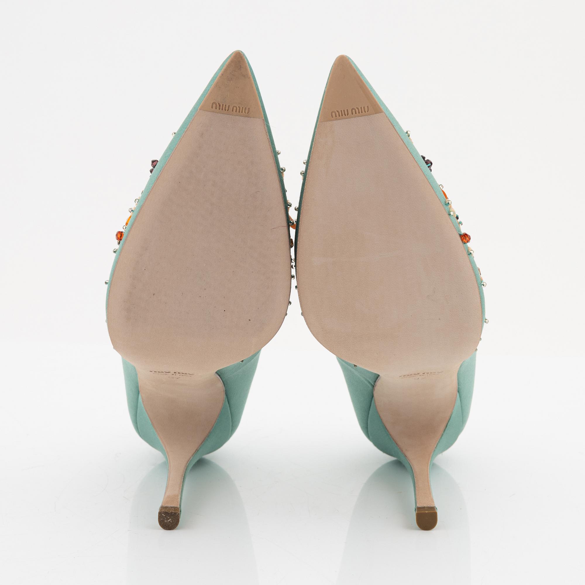Miu Miu, a pair of embellished satin pumps, size 37.